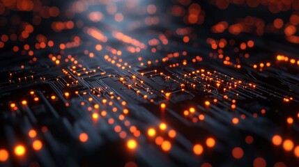 Fototapeta premium Glowing Circuit Board, Data Flow, Abstract Background, Tech
