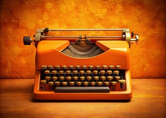 Vintage Orange Typewriter on Matching Background - Retro Office Nostalgia Stock Photo