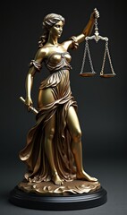 A striking sculpture of Lady Justice, symbolizing law and fairness. Perfect for legal, justice, and ethical themes in various media.