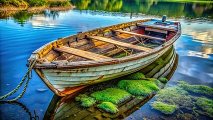 Obraz premium Weathered Wooden Rowboat: Vintage Boat for Historical & Fantasy Scenes