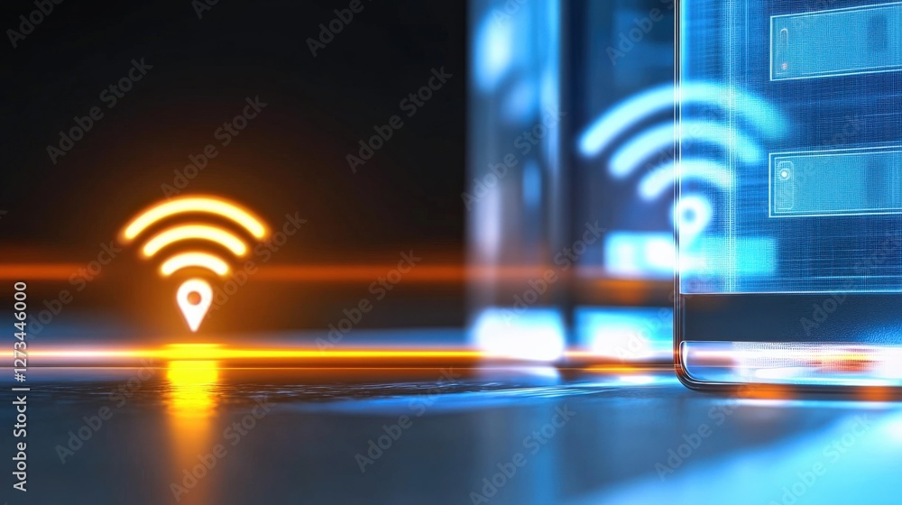 Poster wifi connectivity and location tracking technology digital environment infographic modern viewpoint 