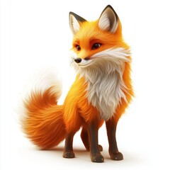 Obraz premium Fluffy red fox with a bushy tail isolated on white background