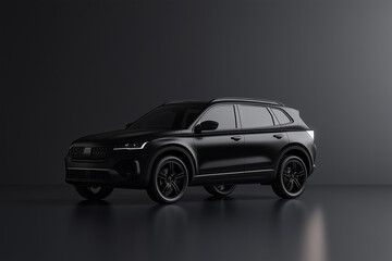 Obraz premium A premium SUV mockup with a clean and minimalistic aesthetic, positioned on a smooth reflective surface. The vehicle has a matte black finish, soft shadows, and elegant curves.
