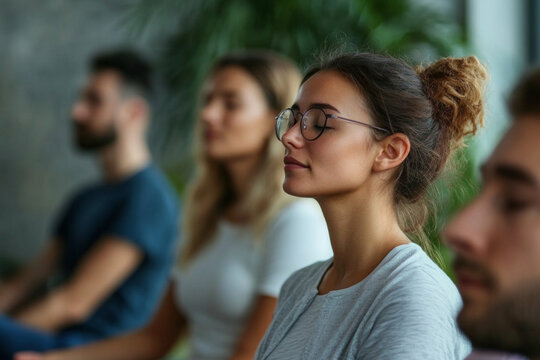 Group meditation session focused on stress relief at a wellness center