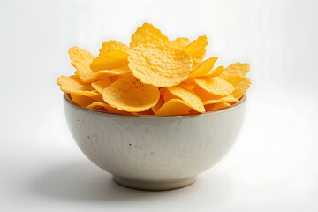 Bowl of Chips on White Background – Crunchy Snack Isolated