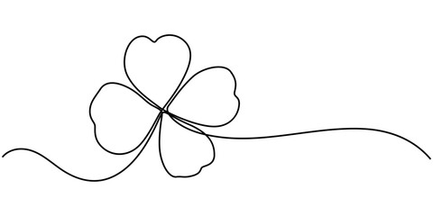 Three leaves clover in one continuous line drawing vector illustration. Pro vector, Continuous one line drawing of four leaf clovers. Clover four-leaf in continuous single line art drawing vector 