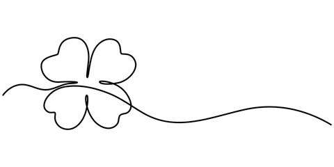 Three leaves clover in one continuous line drawing vector illustration. Pro vector, Continuous one line drawing of four leaf clovers. Clover four-leaf in continuous single line art drawing vector 