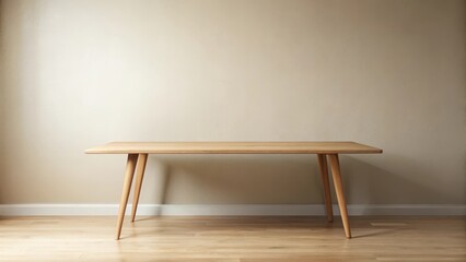 Minimalist light oak wood table against a neutral wall in a modern interior