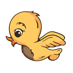 Cute flying bird. Bright vector illustration. Character for children's book, sticker, poster