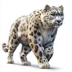 Fototapeta premium Powerful snow leopard with thick fur isolated on white background