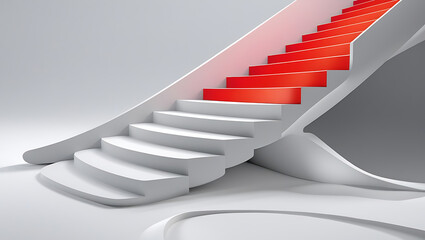 Obraz premium shows stairs. White steps lead upward. Red step stands out as next step.