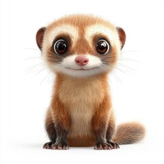 Fototapeta premium Small curious ferret with shiny fur isolated on white background