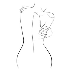 Woman back line drawing on white isolated background 