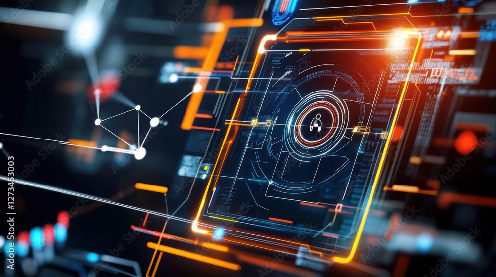 Poster advanced cybersecurity measures digital environment technology graphics virtual space close-up view 