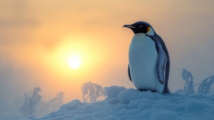 Fototapeta premium Emperor penguin sunset Antarctica ice wildlife nature