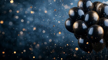 Naklejka premium Midnight Blue Velvety Background with Sparkling Black Balloons