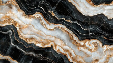 Obraz premium Black and gold marble texture background with flowing veins