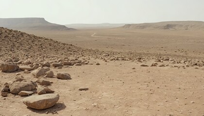 Obraz premium Desert Landscape with Rocks and Distant Mountains