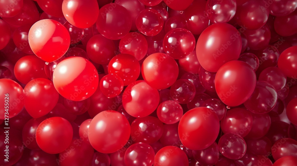 Poster vibrant array of red helium balloons filling the frame with joy