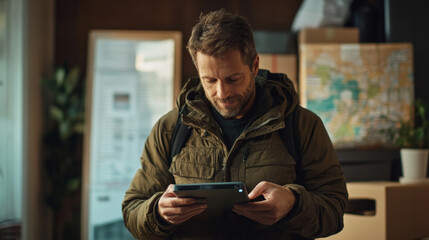 Logistics manager utilizes AI technology to enhance efficiency in delivery routing in a warehouse setting