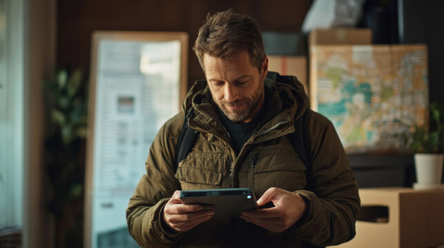 Logistics manager utilizes AI technology to enhance efficiency in delivery routing in a warehouse setting