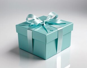 Obraz premium Teal Gift Box with Satin Ribbon