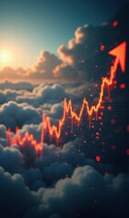 Obraz premium A financial growth concept visualized with a rising graph above the clouds, symbolizing progress and success in business and investment strategies.