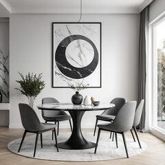 Modern Dining Room Interior Design with Marble Table and Gray Chairs