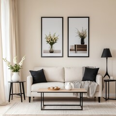 Modern Beige Living Room Interior with Stylish Decor