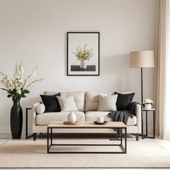 Modern Beige Living Room Interior with Stylish Decor