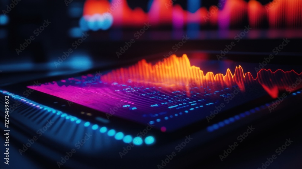 Poster abstract digital waveform visualization on futuristic device