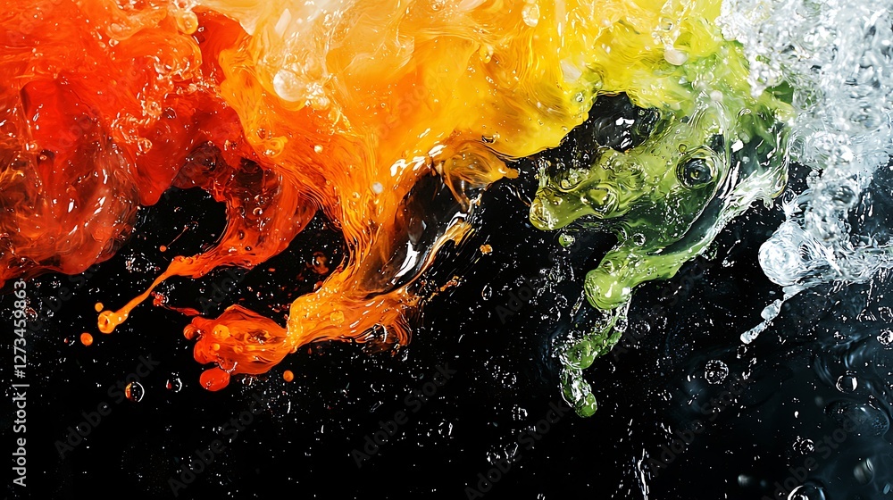 Aufkleber vibrant multi-colored liquid splashing on a black background used for abstract design