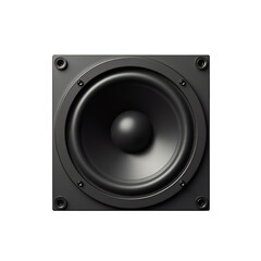 Black speaker with a round cone shape designed for deep bass sounds and clear audio performance