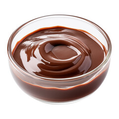 glass bowl of chocolate paste or sauce isolated on transparent white background, clipping path