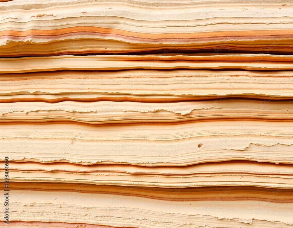 Poster layered paper texture. smooth waves in cream and orange hues. natural material detail. abstract orga
