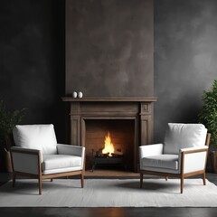 Cozy Living Room with Fireplace and White Armchairs