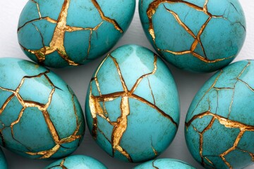 A blue speckled Easter egg, isolated on white, with room for text