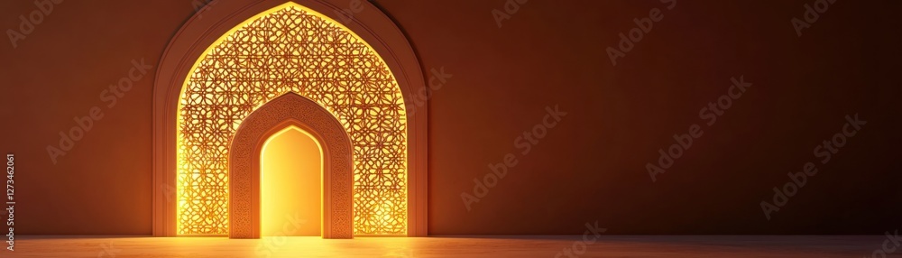 Poster illuminated islamic archway design creates a warm and inviting space