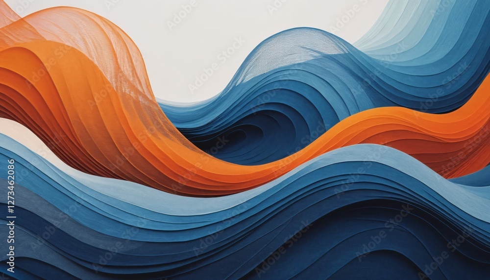 Aufkleber abstract wave design. blue and orange layers. fluid movement. rolling hills concept. modern art. dyn