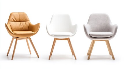 Fototapeta premium Set of three modern chairs in different colors isolated on white