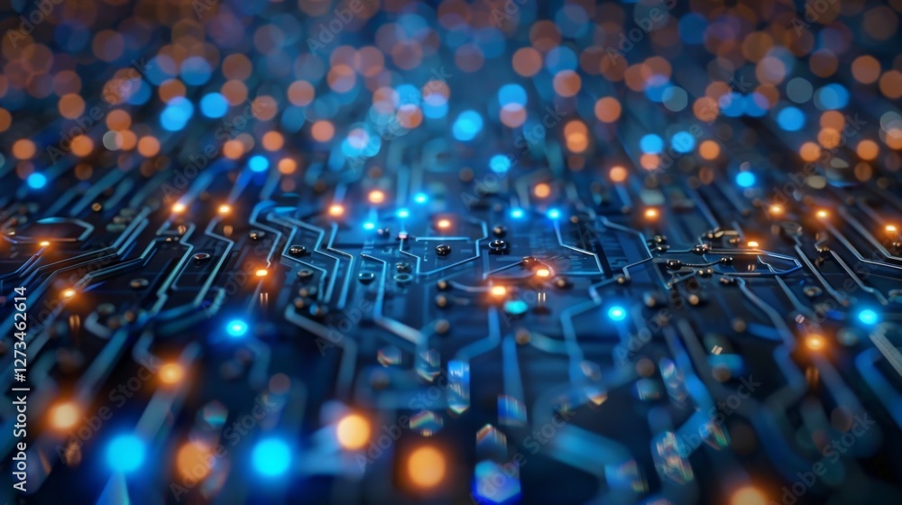 Aufkleber digital circuit board illuminated by vibrant lights showcasing intricate design and advanced technol