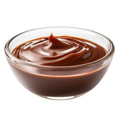 glass bowl of chocolate paste or sauce isolated on transparent white background, clipping path