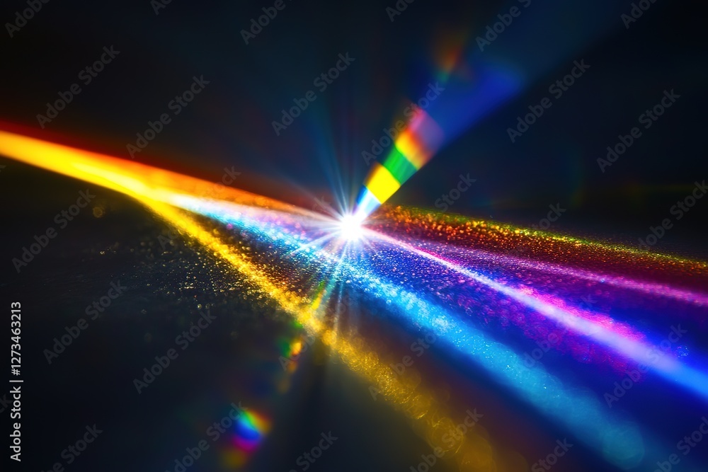 Poster ethereal light prisms: abstract diffraction patterns on a deep black canvas. a mesmerizing display o
