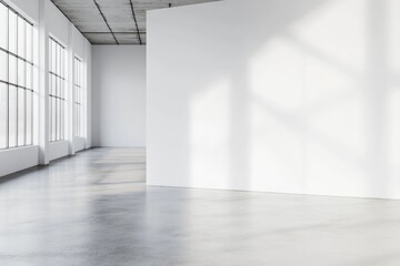 Fototapeta premium A simple room with white walls and large windows, ideal for use in real estate or interior design projects