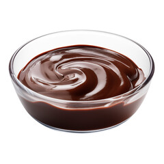 glass bowl of chocolate paste or sauce isolated on transparent white background, clipping path