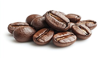Naklejka premium Roasted coffee beans pile on white background