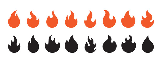 Fire flame icon collection on transparent background. Vector illustration eps 10