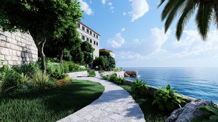 Fototapeta premium Coastal Path and Seaside Villa