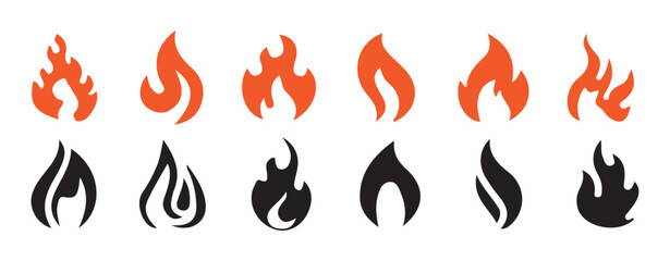 Fire flame icon vector design symbol. Fire icon set on transparent background. Vector illustration eps 10