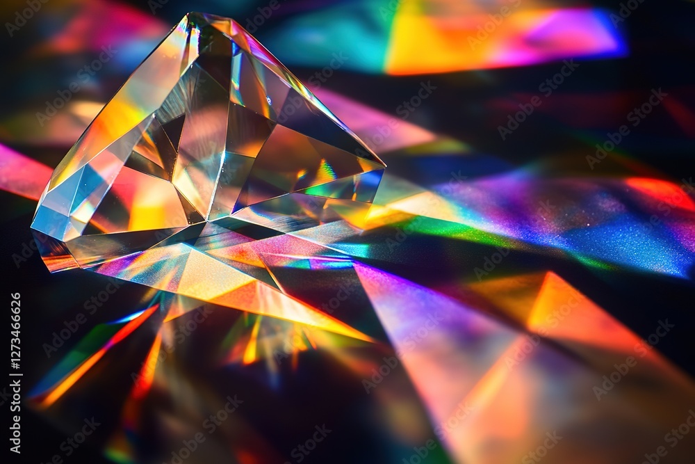 Poster ethereal prism reflections: vibrant colors on a deep black background. a mesmerizing display of ligh